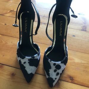 Cow print t heels